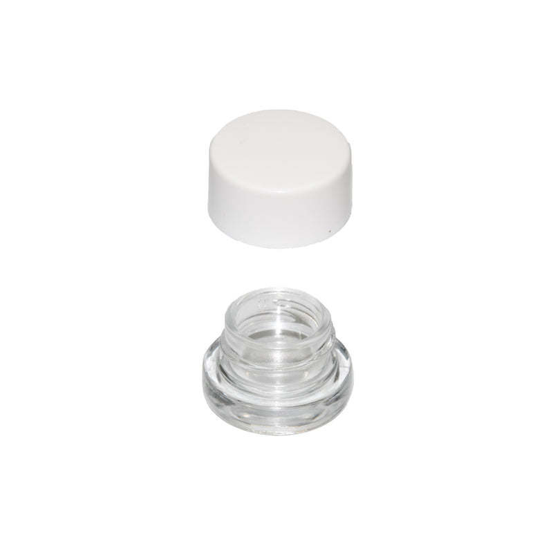 5 ML Round Glass Jar Child Resistant White Lid Per 504 Pcs