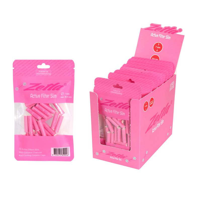 ZETLA ACTIVE FILTER SLIM PINK ( 33 Filters Per 1 Pack / Display 10 Packs )
