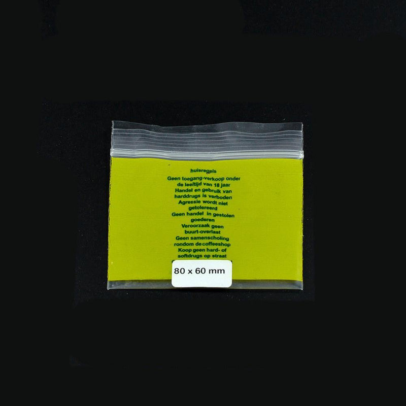 Ziplock Bag 80x60mm  0,07mm Huisregels - ABK Europe | Your Partner in Smoking